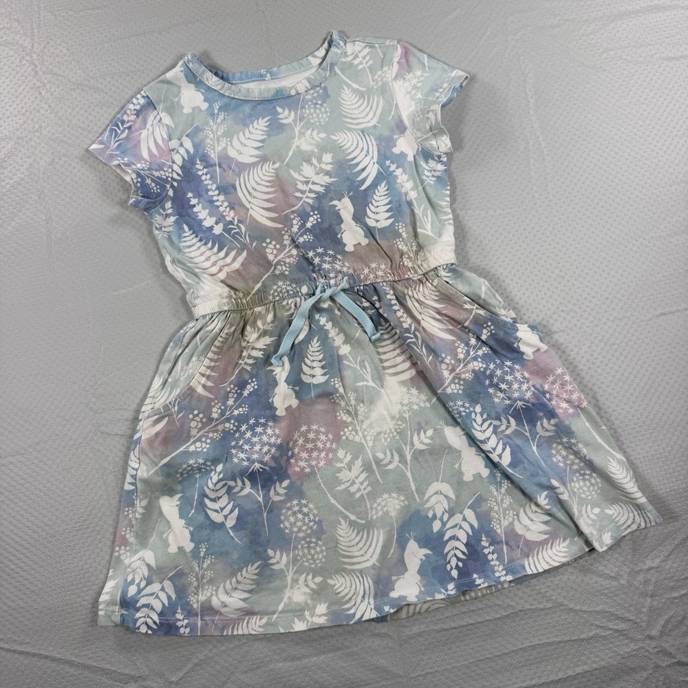 Disney Spotted Zebra Girls Frozen Olaf Floral Short Sleeve Dress Small S